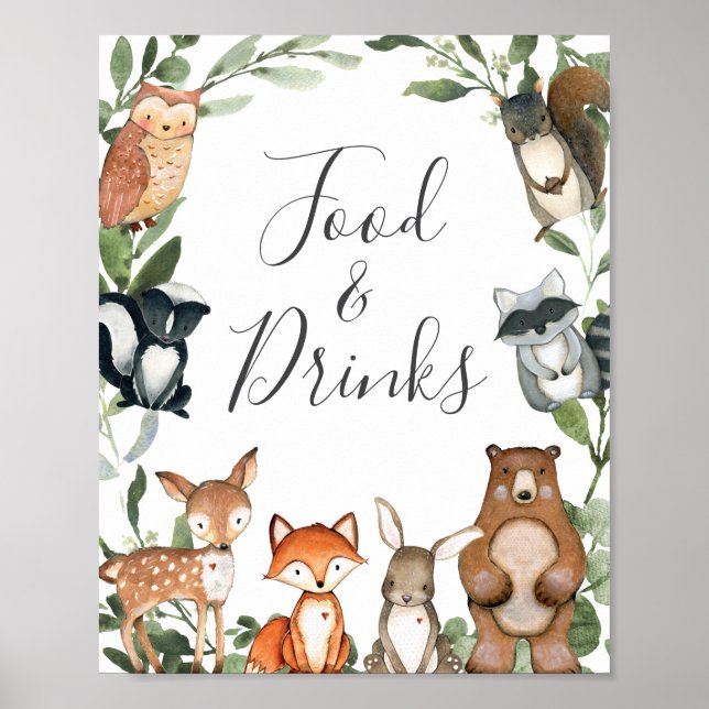Woodland Animals Baby Shower Food and Drinks Sign Poster (Framsidan)
