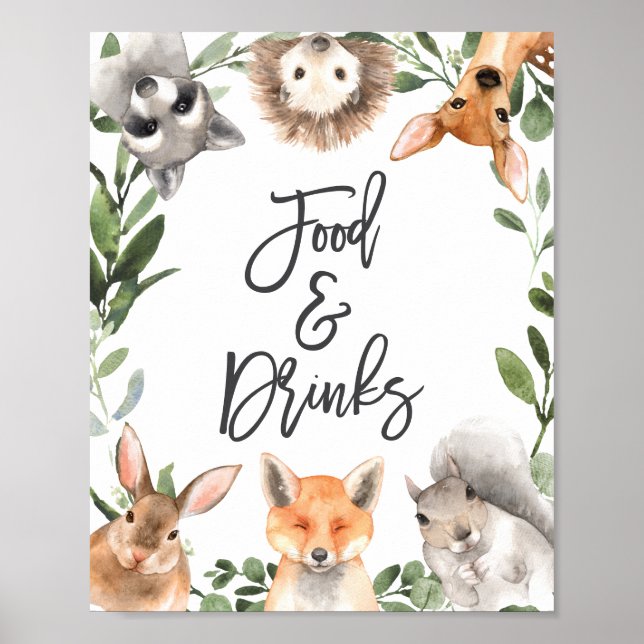 Woodland Animals Baby Shower Food and Drinks Sign Poster (Framsidan)