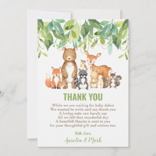 Woodland Animals Baby Shower Forest Boy Neutralt Tack Kort