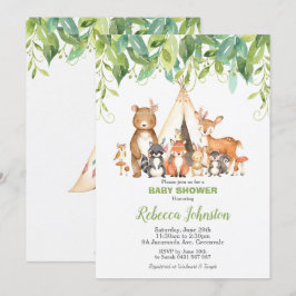 Woodland Animals Baby Shower Forest Greenery Boy Inbjudningar
