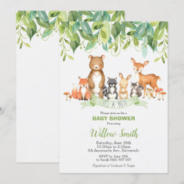 Woodland Animals Baby Shower Forest Greenery Boy Inbjudningar