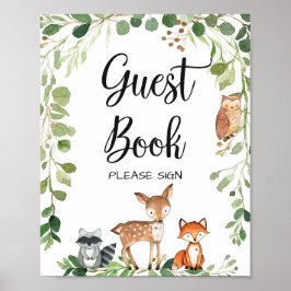 Woodland Animals Baby Shower Guest Bok Sign Poster
