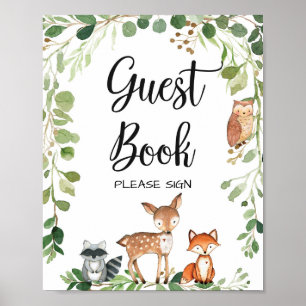 Woodland Animals Baby Shower Guest Bok Sign Poster