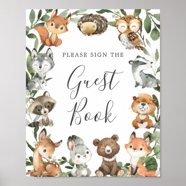 Woodland Animals Baby Shower Guestbook Sign Poster (Framsidan)