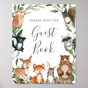 Woodland Animals Baby Shower Guestbook Sign Poster