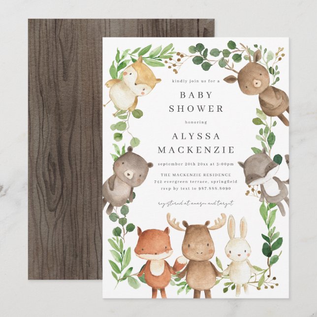 Woodland Animals Baby Shower Invitation Inbjudningar (Fram/baksida)