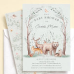 Woodland Animals Baby Shower Invitation Inbjudningar<br><div class="desc">Celebrate your little one with this charming woodland animals baby shower invitation. This soft watercolor design features an adorable forest scene with a bear, deer, fox, and fawn gathered beneath delicate woodland trees. Gentle botanical details and a calming sage green background create a sweet and elegant nature-inspired theme perfect for...</div>