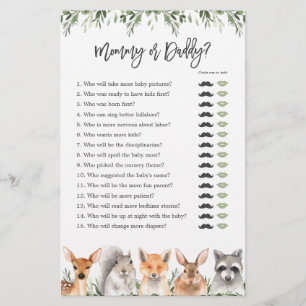 Woodland Animals Baby Shower Mamma eller Pappa Gam