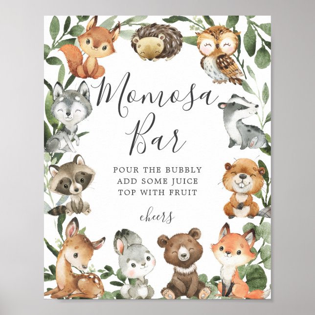 Woodland Animals Baby Shower Mimosa Pub Sign Poster (Framsidan)