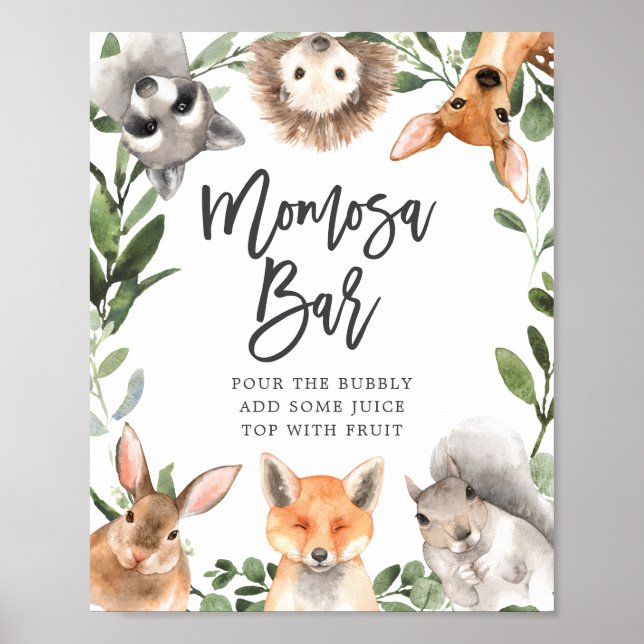 Woodland Animals Baby Shower Mimosa Pub Sign Poster (Framsidan)