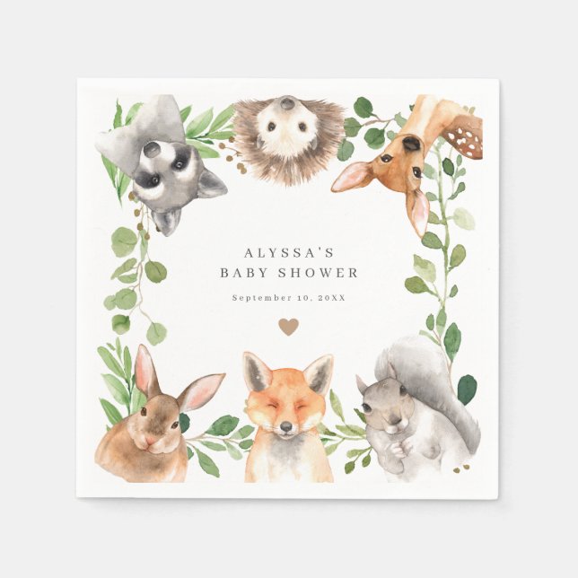 Woodland Animals Baby Shower Party Paper Napkins Pappersservett (Framsidan)