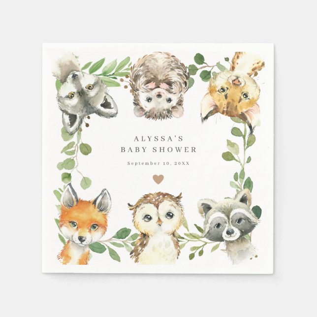 Woodland Animals Baby Shower Party Paper Napkins Pappersservett (Framsidan)