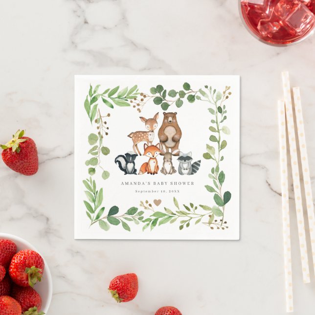 Woodland Animals Baby Shower Party Paper Napkins Pappersservett (Insitu)