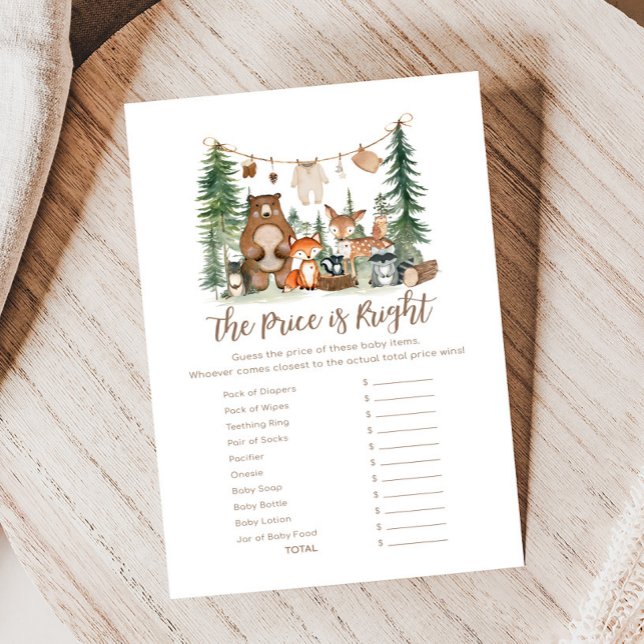 Woodland Animals Baby Shower Price is Right Game (Woodland Animals Adventure Awaits Rustic Baby Shower Game)