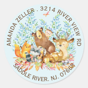Woodland Animals Baby Shower Return-adressetikett Runt Klistermärke