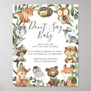 Woodland Animals Baby Shower Säg inte att Baby skr Poster