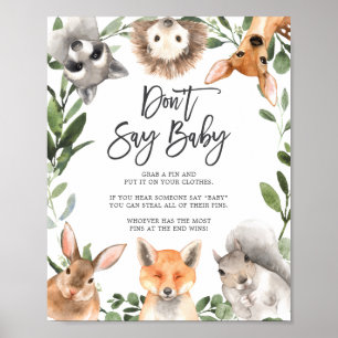 Woodland Animals Baby Shower Säg inte att Baby skr Poster