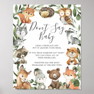 Woodland Animals Baby Shower Säg inte att Baby skr Poster