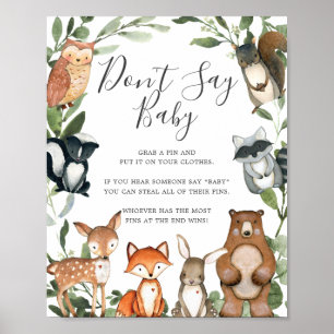 Woodland Animals Baby Shower Säg inte att Baby skr Poster