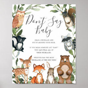 Woodland Animals Baby Shower Säg inte att Baby skr Poster
