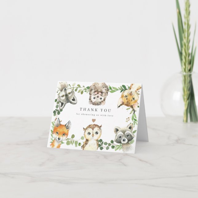 Woodland Animals Baby Shower Thank You Card Tack Kort (Framsida)