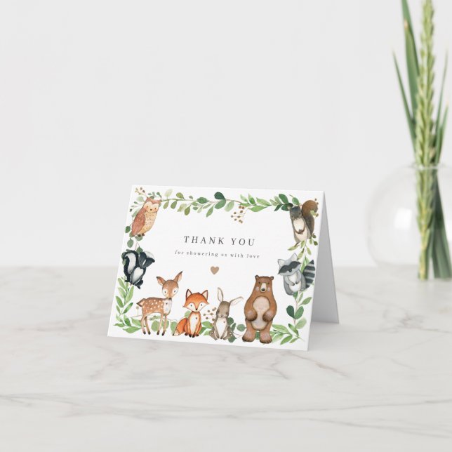 Woodland Animals Baby Shower Thank You Card Tack Kort (Framsida)