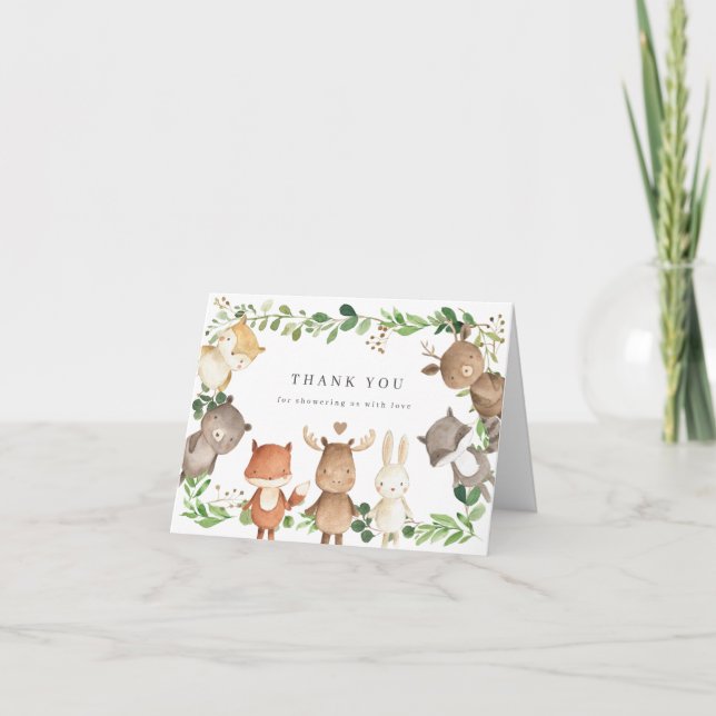 Woodland Animals Baby Shower Thank You Card Tack Kort (Framsida)