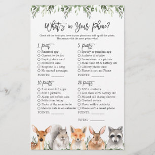 Woodland Animals Baby Shower What's in Your Mobil