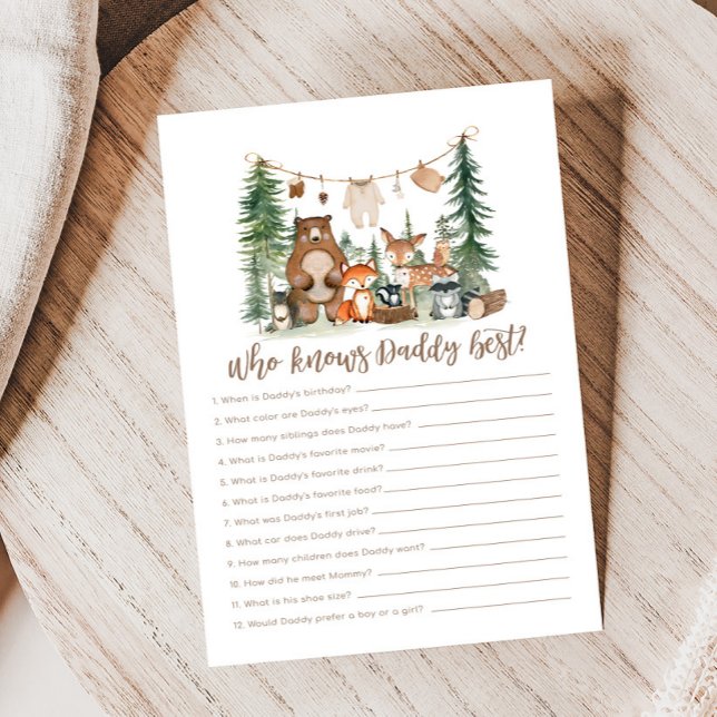 Woodland Animals Baby Shower Who Knows Daddy Game (Woodland Animals Adventure Awaits Rustic Baby Shower Game)