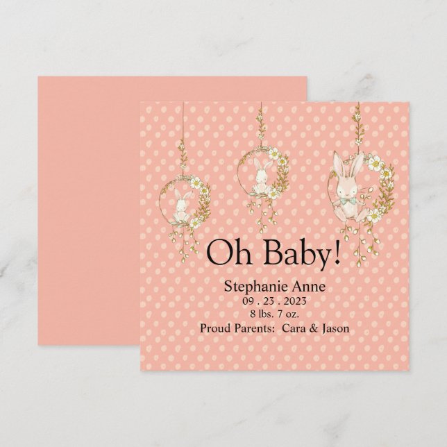 Woodland Animals Baby Stats Announcement Polkadot (Fram/baksida)