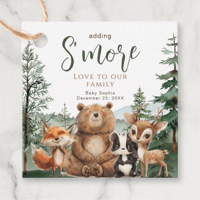 Woodland Animals babydusch S'mores Gåvor Etiketter (Framsida)
