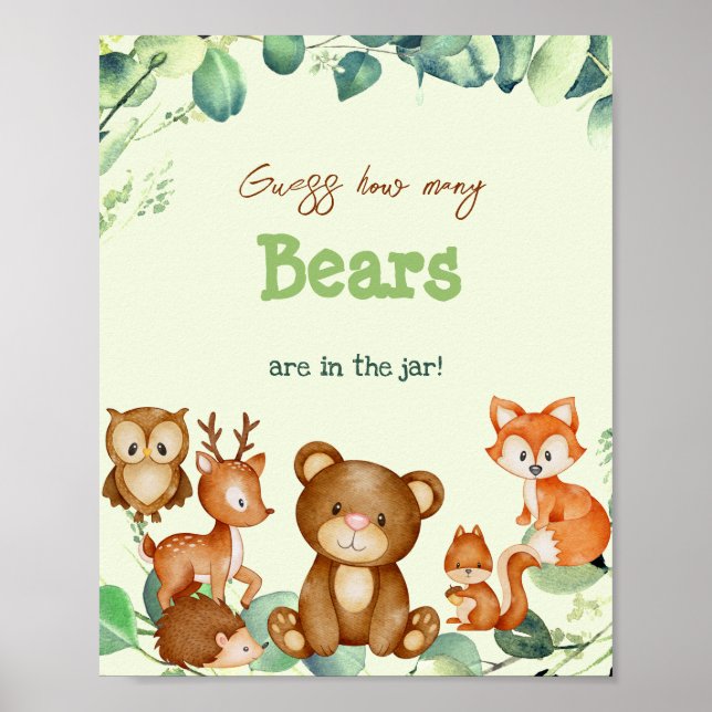 Woodland Animals Bear Greenery Eucalyptus Game Poster (Framsidan)