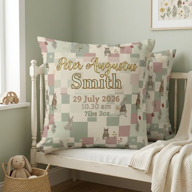 Woodland Animals Birth Stats Keepsake | Patchwork  Kudde (Skapare uppladdad)