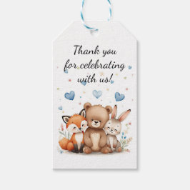 Woodland Animals Birthday Bear Fox Bunny Blue Presentetikett