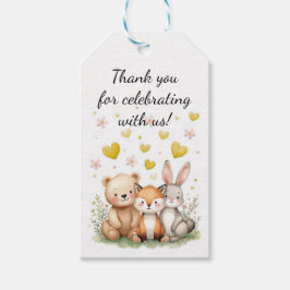 Woodland Animals Birthday Bear Fox Bunny Yellow Presentetikett
