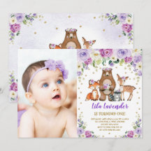 Woodland Animals Birthday Lavender Lila Blommigt