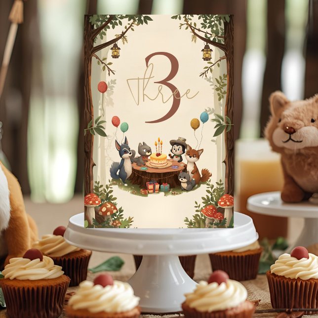 "Woodland Animals Birthday Rustic Forest Bordsnummer (Skapare uppladdad)