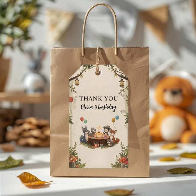 "Woodland Animals Birthday Tack Presentetikett (Skapare uppladdad)
