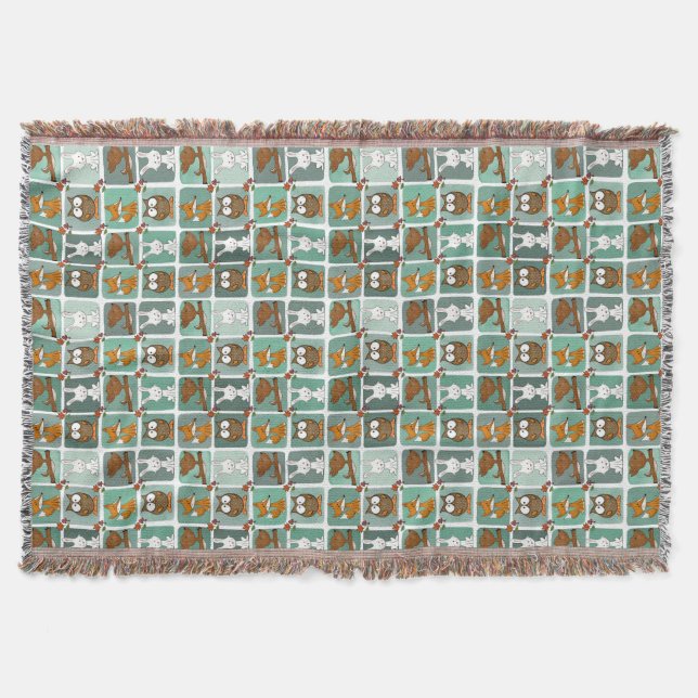 Woodland Animals Block Mönster Filt (Framsidan)