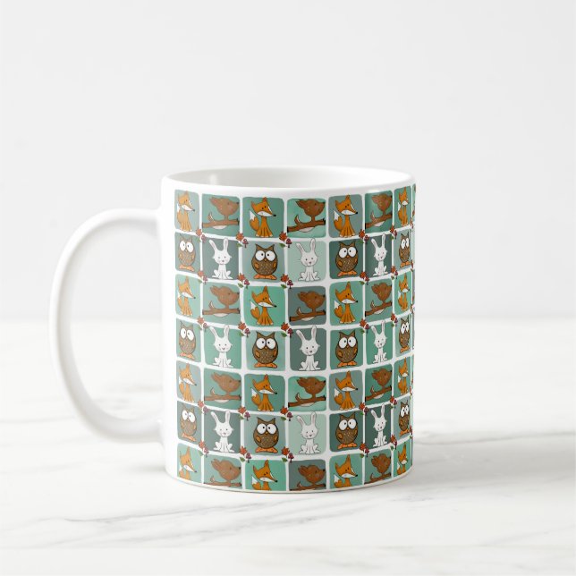 Woodland Animals Block Mönster Kaffemugg (Vänster)