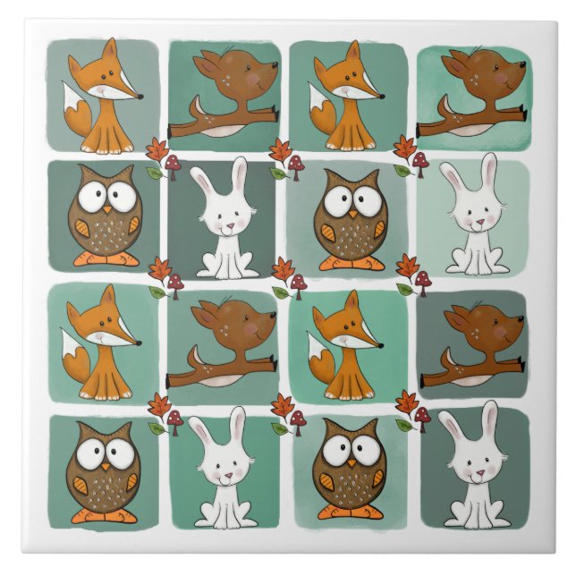 Woodland Animals Block Mönster Kakelplatta (Framsidan)