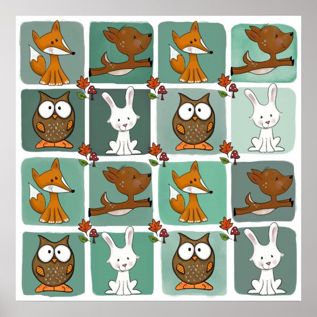Woodland Animals Block Mönster Poster (Framsidan)