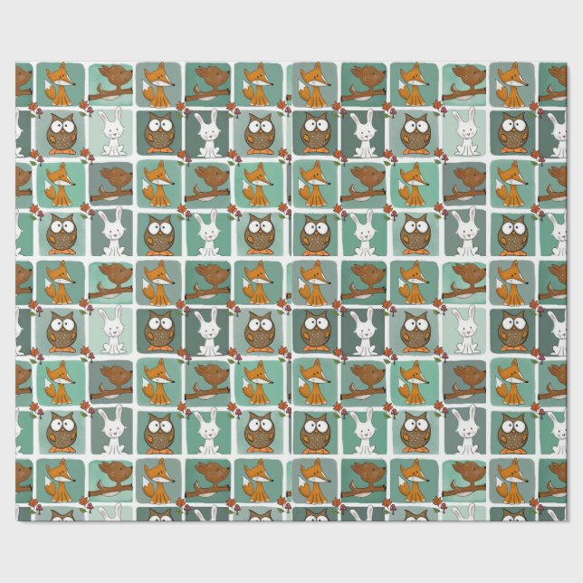 Woodland Animals Block Mönster Presentpapper (Seam)