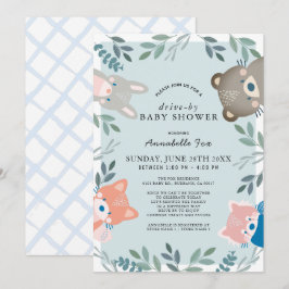 Woodland Animals Blue Boy Drive by Baby Shower Inbjudningar
