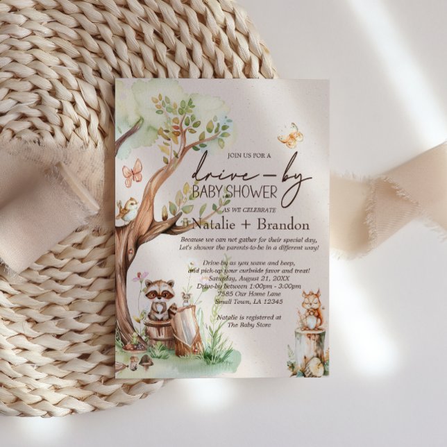 Woodland Animals Boho Drive by Baby Shower Inbjudningar (Skapare uppladdad)