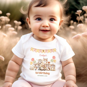 Woodland Animals Boho Namn Girl 1:a födelsedagen T Shirt