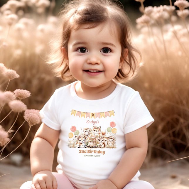 Woodland Animals Boho Namn Girl 2:a födelsedagen T Shirt (Woodland Animals Boho Name Girl 2nd Birthday Toddler T-shirt)