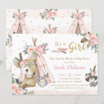 Woodland Animals Boho Tribal Girl Baby Shower