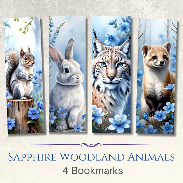 Woodland Animals Bokmärken, Set of 4, Bunny, Lynx (Skapare uppladdad)