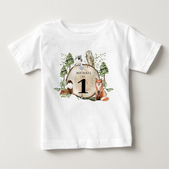 Woodland Animals Boy 1st Birthday T-Shirt (Framsida)